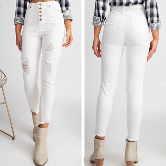Easel WHITE JEANS HI-WAIST BUTTON FRONT brand boutique - Picture 4 of 12